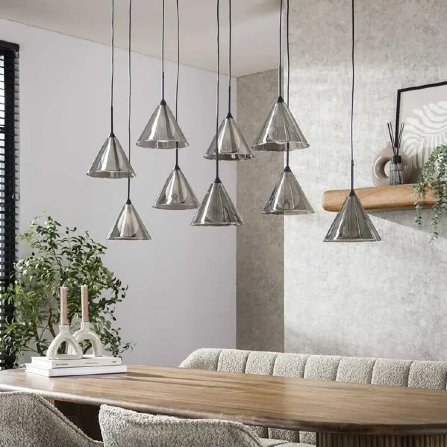 Kalfort Hanglampen|Glazen Hanglamp|Indra 9-lichts Hanglamp Smoke