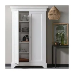 WOOOD Vitrinekasten|Industriele Kasten|Isabel Brocante kast grenen wit 118cm