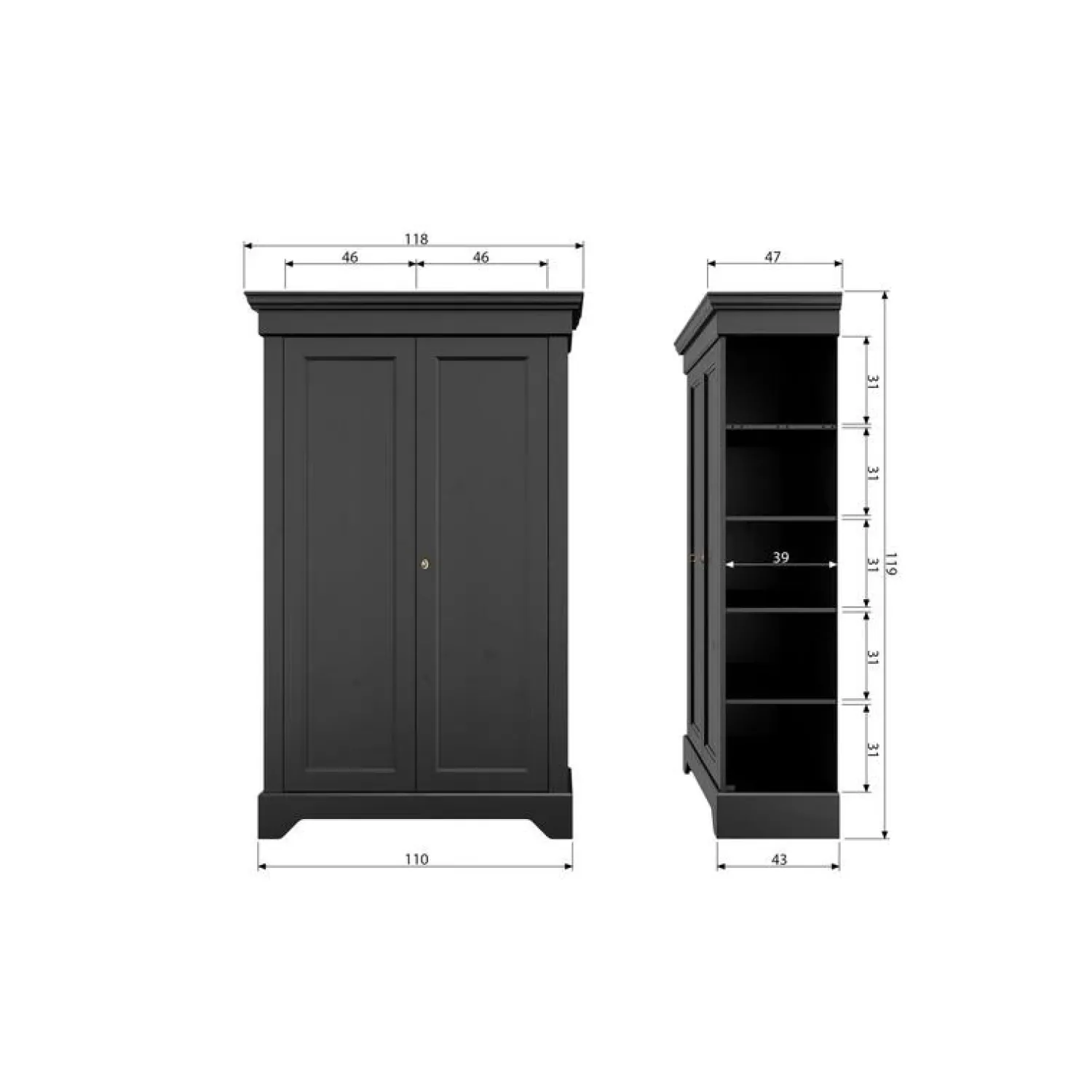 WOOOD Vitrinekasten|Industriele Kasten|Isabel Brocante kast grenen zwart 118cm