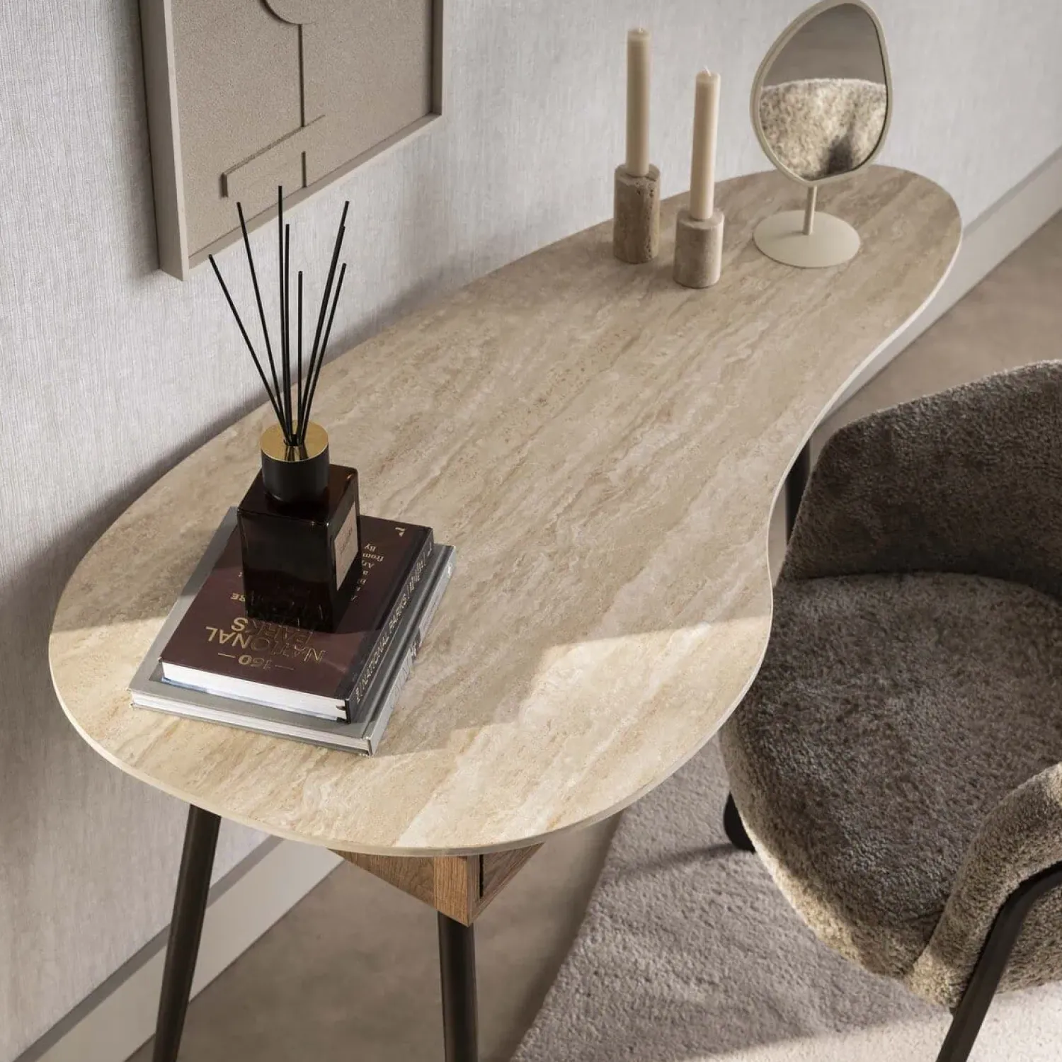 Kalfort Kapstokken|Isabella Kaptafel 1 lade travertin 127cm