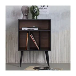 WOOOD Nachtkastjes|Industriele Kasten|James Kastje zwart/walnoot 60cm
