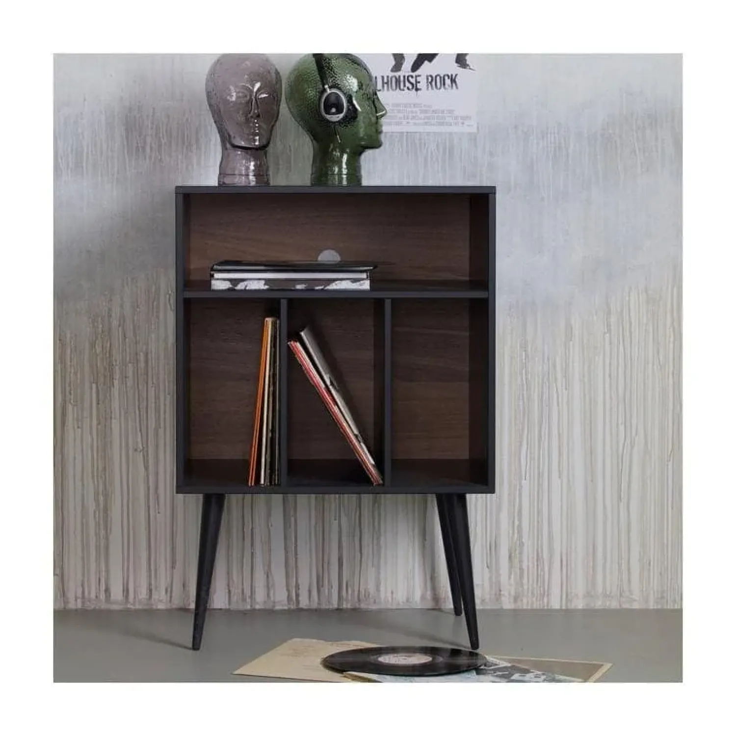 WOOOD Nachtkastjes|Industriele Kasten|James Kastje zwart/walnoot 60cm
