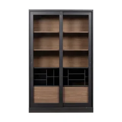 WOOOD Vitrinekasten|Industriele Kasten|James Vitrinekast zwart/walnoot 125cm