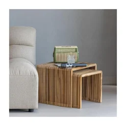 WOOOD Bijzettafels|Jasmijn Bijzettafel recycled teak naturel set van 2