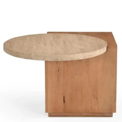 Furndea Bijzettafels|Jessie Bijzettafel Mangohout Travertin 60 cm