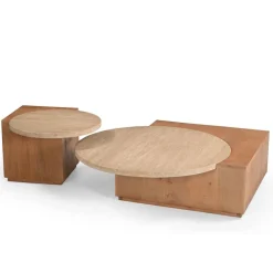 Furndea Bijzettafels|Jessie Bijzettafel Mangohout Travertin 60 cm