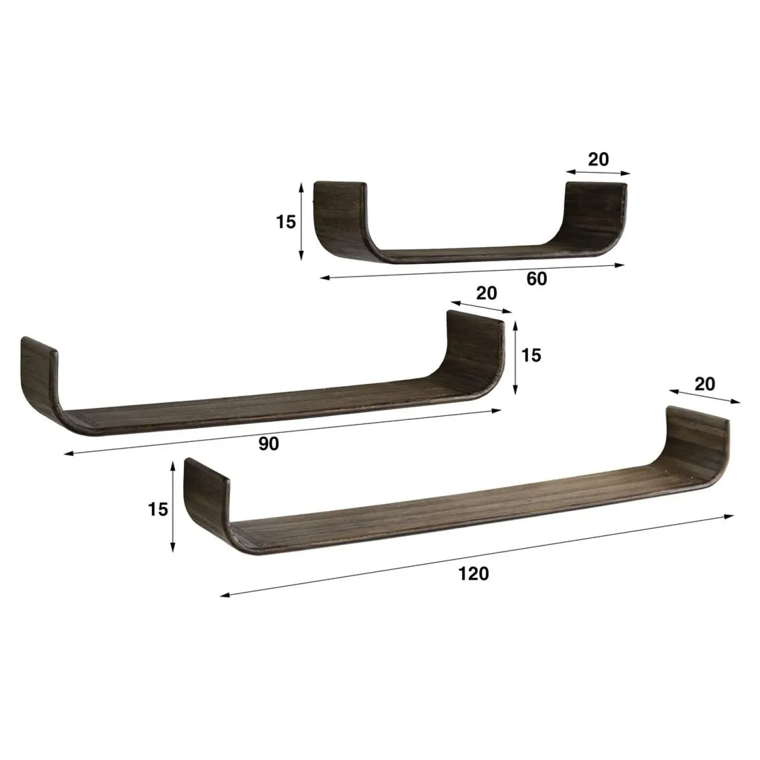 Kalfort Wandplanken|Wandplanken|Jill Wandplank U-vorm set van 3 Teakhout