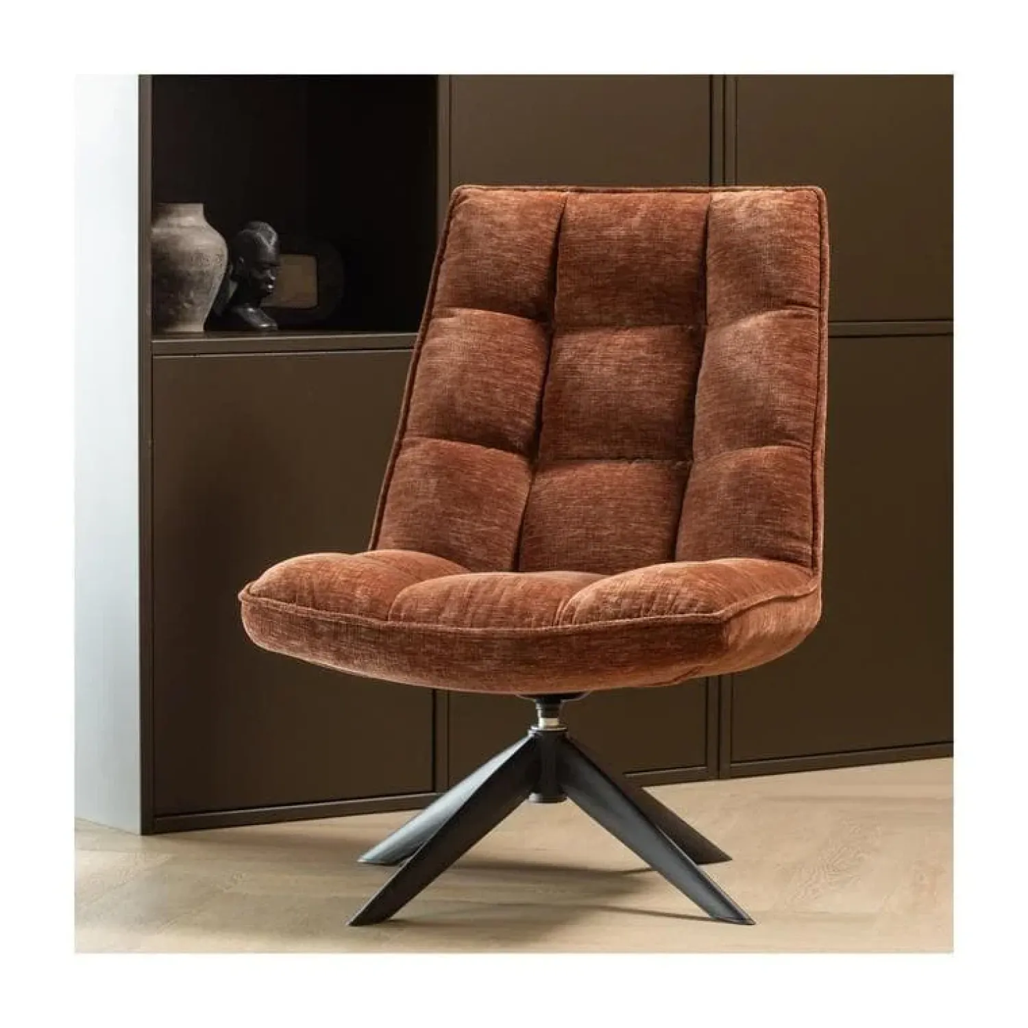 WOOOD Fauteuils|Jouke Draaifauteuil Chenille Roestbruin
