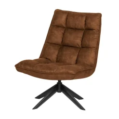 WOOOD Fauteuils|Jouke Draaifauteuil leerlook cognac
