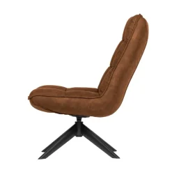 WOOOD Fauteuils|Jouke Draaifauteuil leerlook cognac