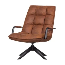WOOOD Fauteuils|Jouke Draaifauteuil met armleuning leerlook cognac