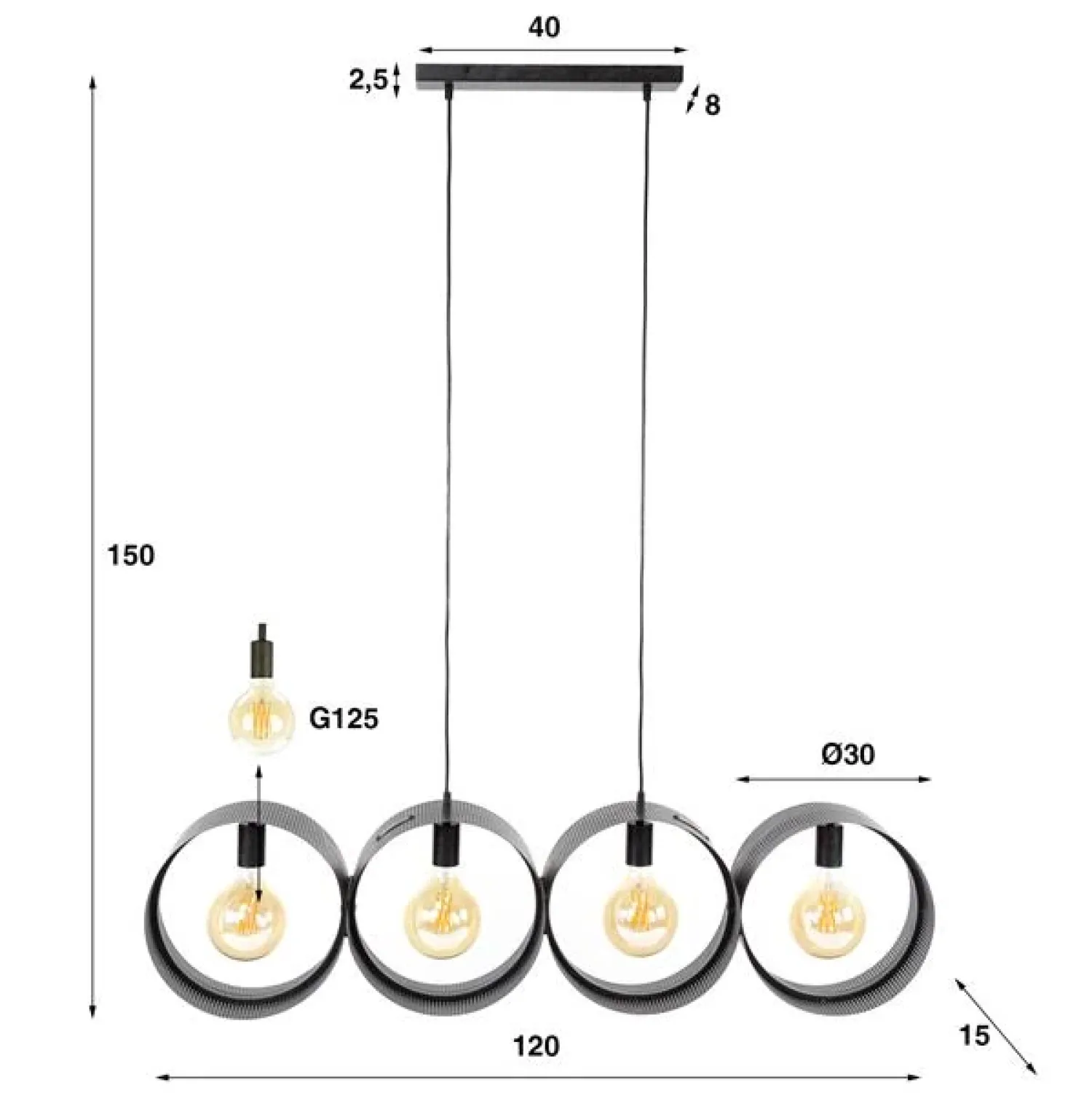Kalfort Hanglampen|Juno 4-lichts Hanglamp Charcoal