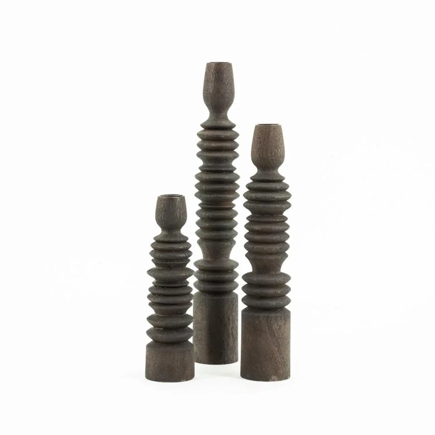 By Boo Kaarsenhouders|Kaarshouder set van 3 Totem Bruin