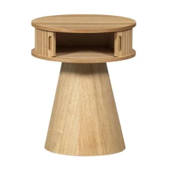 WOOOD Nachtkastjes|Industriele Kasten|Karri Nachtkastje rond MDF/grenen naturel 38cm