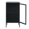 LykkeHome Dressoirs|Industriele Kasten|Kaya 1 deurs vitrinekast zwart metaal 45cm