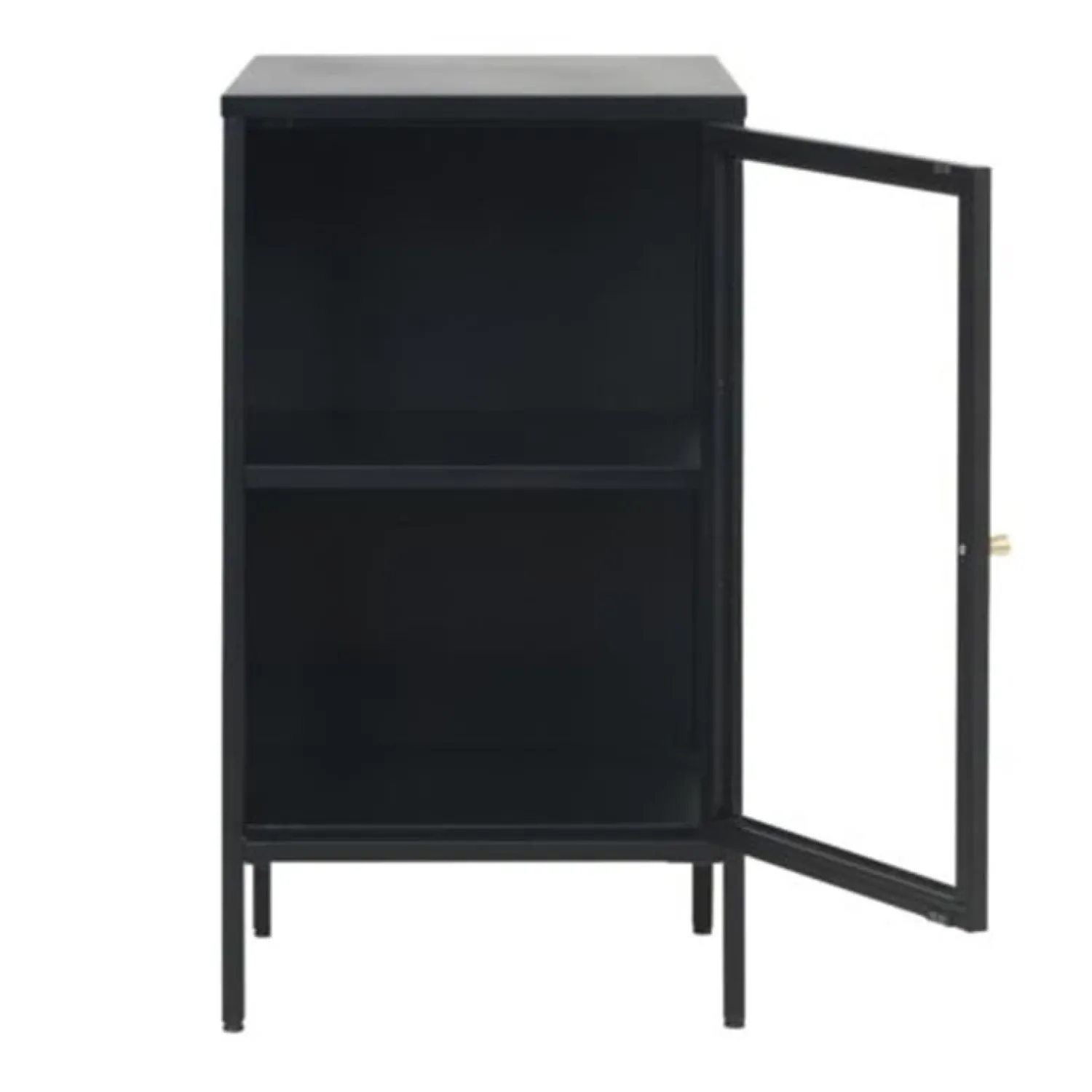 LykkeHome Dressoirs|Industriele Kasten|Kaya 1 deurs vitrinekast zwart metaal 45cm