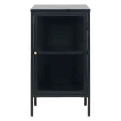 LykkeHome Dressoirs|Industriele Kasten|Kaya 1 deurs vitrinekast zwart metaal 45cm