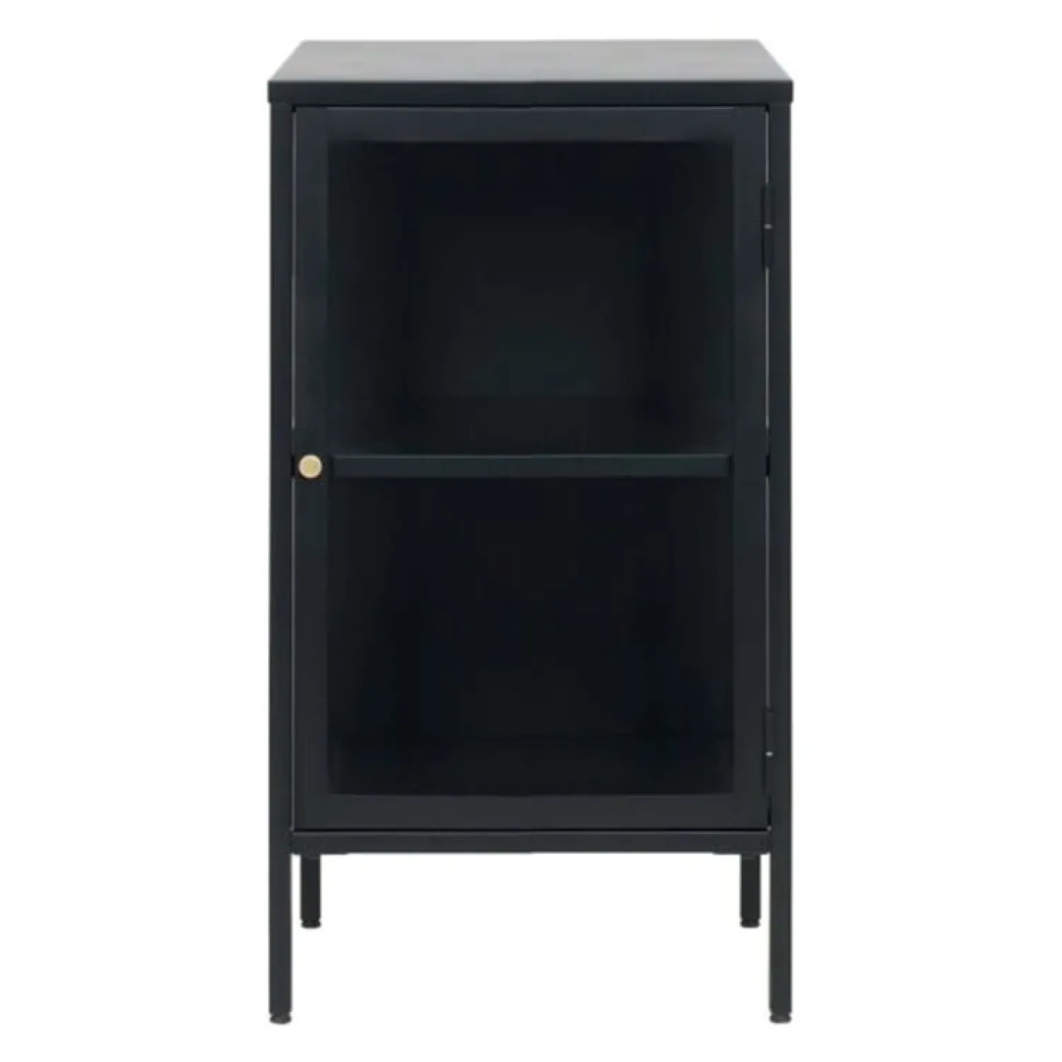 LykkeHome Dressoirs|Industriele Kasten|Kaya 1 deurs vitrinekast zwart metaal 45cm