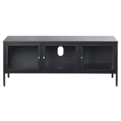 LykkeHome Industriele Kasten|Tv Meubels|Kaya TV meubel zwart metaal 132cm