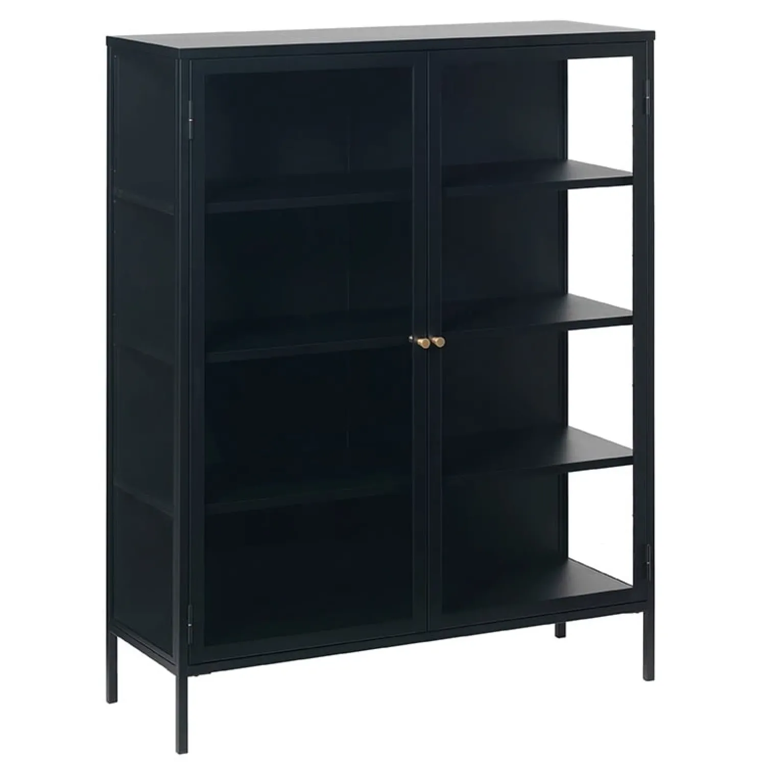 LykkeHome Boekenkasten|Vakkenkasten|Kaya vitrinekast zwart metaal 110cm