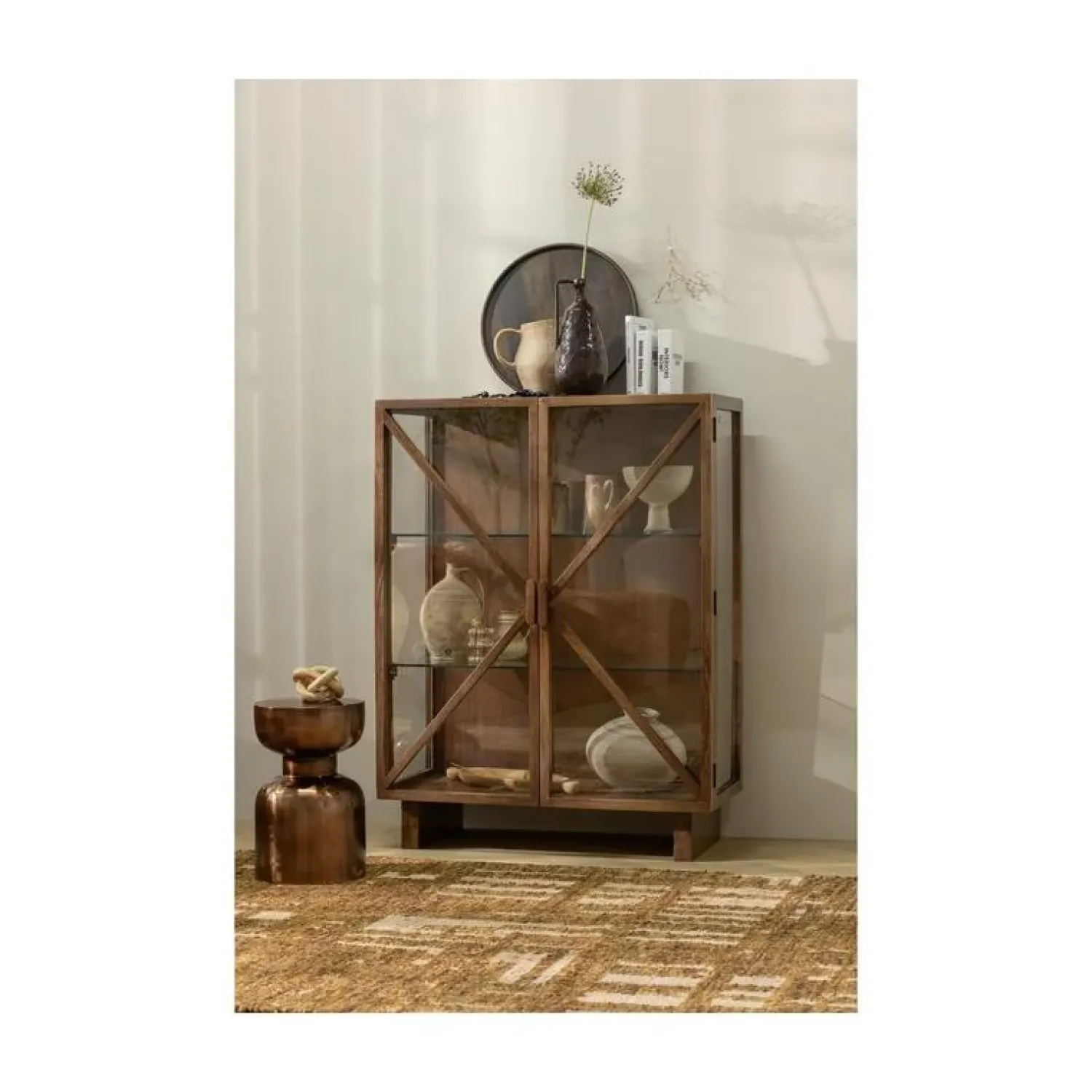 WOOOD Wandkasten|Industriele Kasten|Kella 2-deurs kast mangohout bruin 100cm