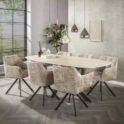 Kalfort Eetkamerstoelen|Kelly Eetkamerstoel Alura zand met bruin bronzen poot