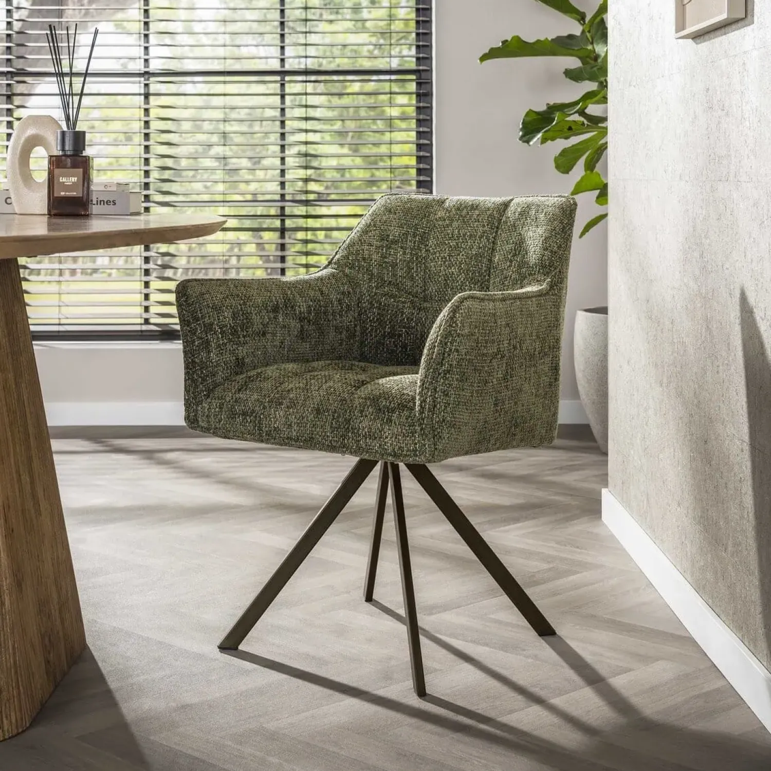 Kalfort Eetkamerstoelen|Kelly Eetkamerstoel Hoven groen met bruin bronzen poot