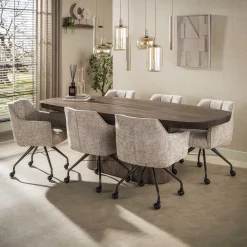 Kalfort Eetkamerstoelen|Kelly Eetkamerstoel Hoven zand met bruin bronzen poot
