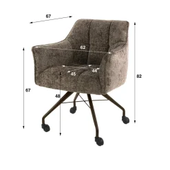 Kalfort Eetkamerstoelen|Kelly Eetkamerstoel met wieltjes Hoven taupe met bruin bronzen poot