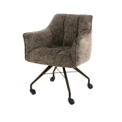 Kalfort Eetkamerstoelen|Kelly Eetkamerstoel met wieltjes Hoven taupe met bruin bronzen poot