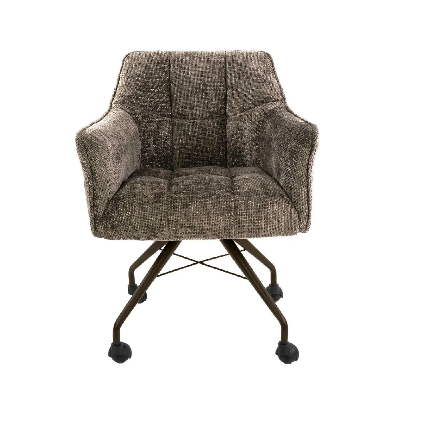 Kalfort Eetkamerstoelen|Kelly Eetkamerstoel met wieltjes Hoven taupe met bruin bronzen poot