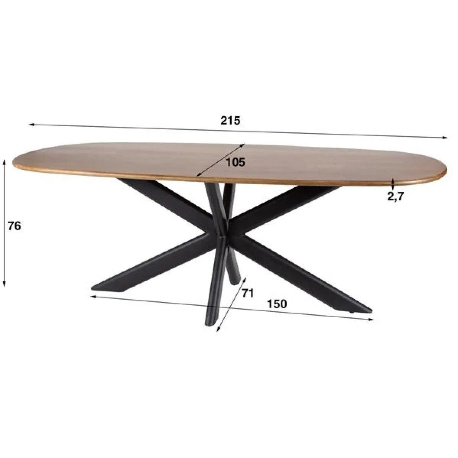 Kalfort Eettafels|Kevin Eettafel deens ovaal Mangohout 215cm