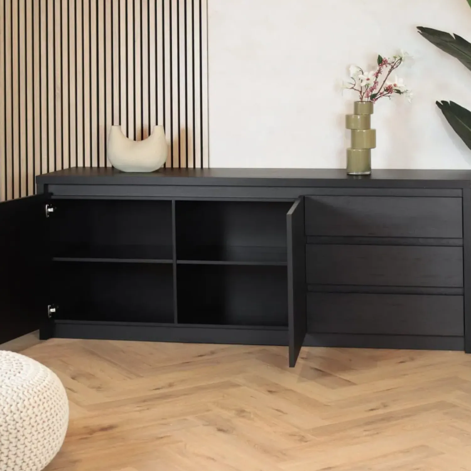 Maison Madera Dressoirs|Industriele Kasten|Kiara Dressoir Klein Zwart 212cm