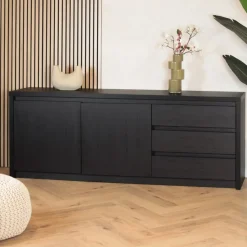 Maison Madera Dressoirs|Industriele Kasten|Kiara Dressoir Klein Zwart 212cm