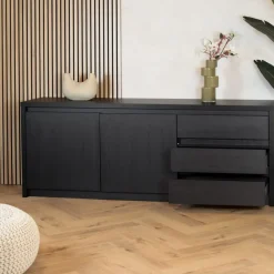 Maison Madera Dressoirs|Industriele Kasten|Kiara Dressoir Klein Zwart 212cm