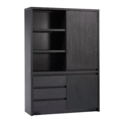 Maison Madera Vakkenkasten|Industriele Kasten|Kiara Vakkenkast 2-deur 3-vaks Zwart 138cm