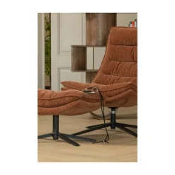 WOOOD Fauteuils|Kube Draaifauteuil met hocker bruin