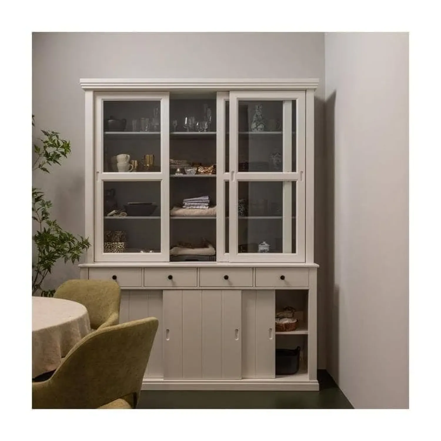 WOOOD Vitrinekasten|Industriele Kasten|Lagos Buffetkast grenen wit 166cm