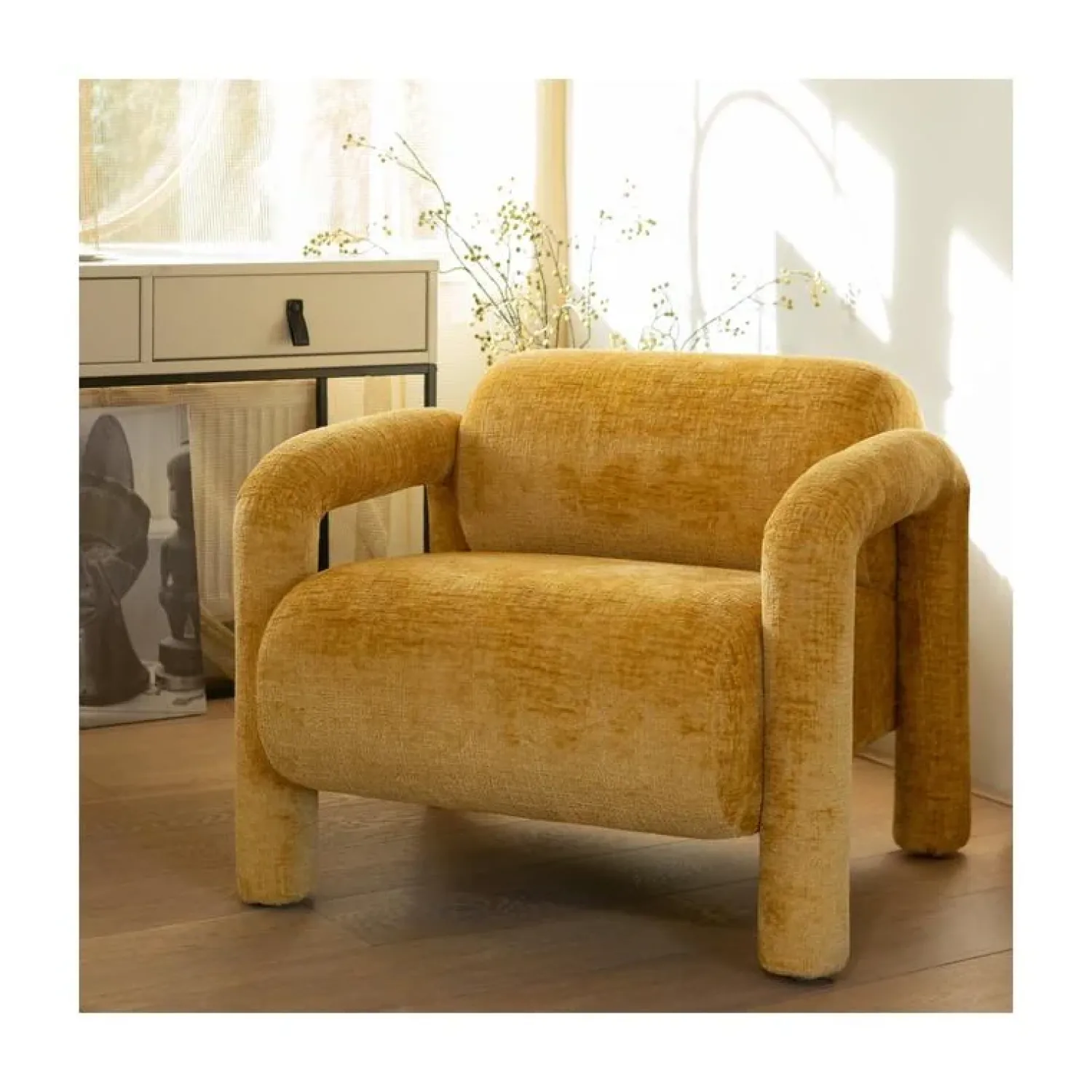 WOOOD Fauteuils|Lenny Fauteuil grove textuur goud/geel