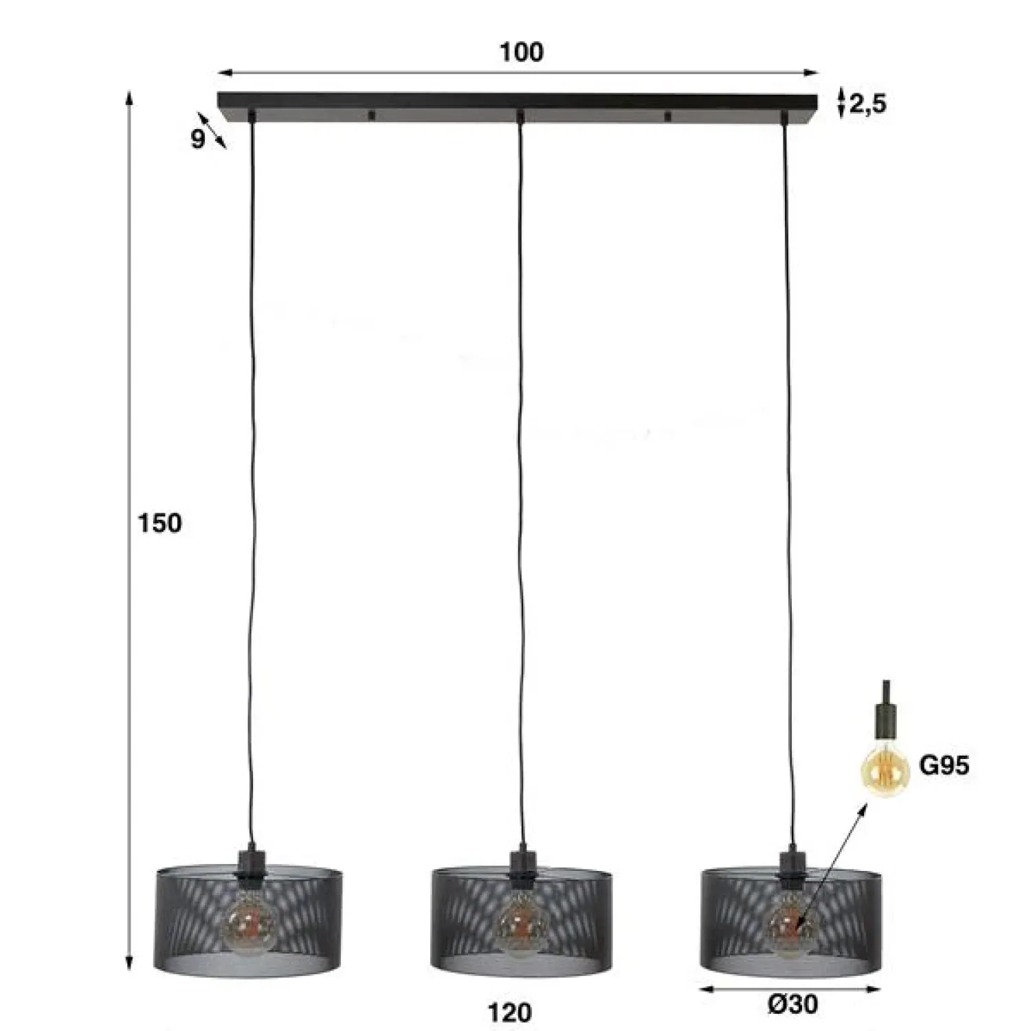 Kalfort Hanglampen|Leo 3-lichts hanglamp