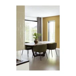 WOOOD Eetkamerstoelen|Leon Eetkamerstoel bouclé groen