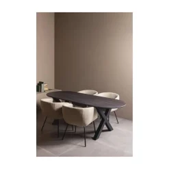 WOOOD Eetkamerstoelen|Leon Eetkamerstoel bouclé naturel melange