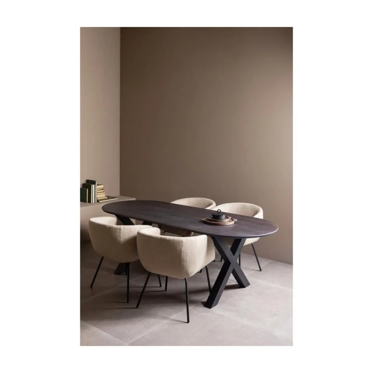 WOOOD Eetkamerstoelen|Leon Eetkamerstoel bouclé naturel melange