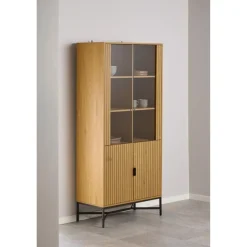 Nordhavn Vitrinekasten|Industriele Kasten|Lexora Vitrinekast Eiken lichtbruin 80cm