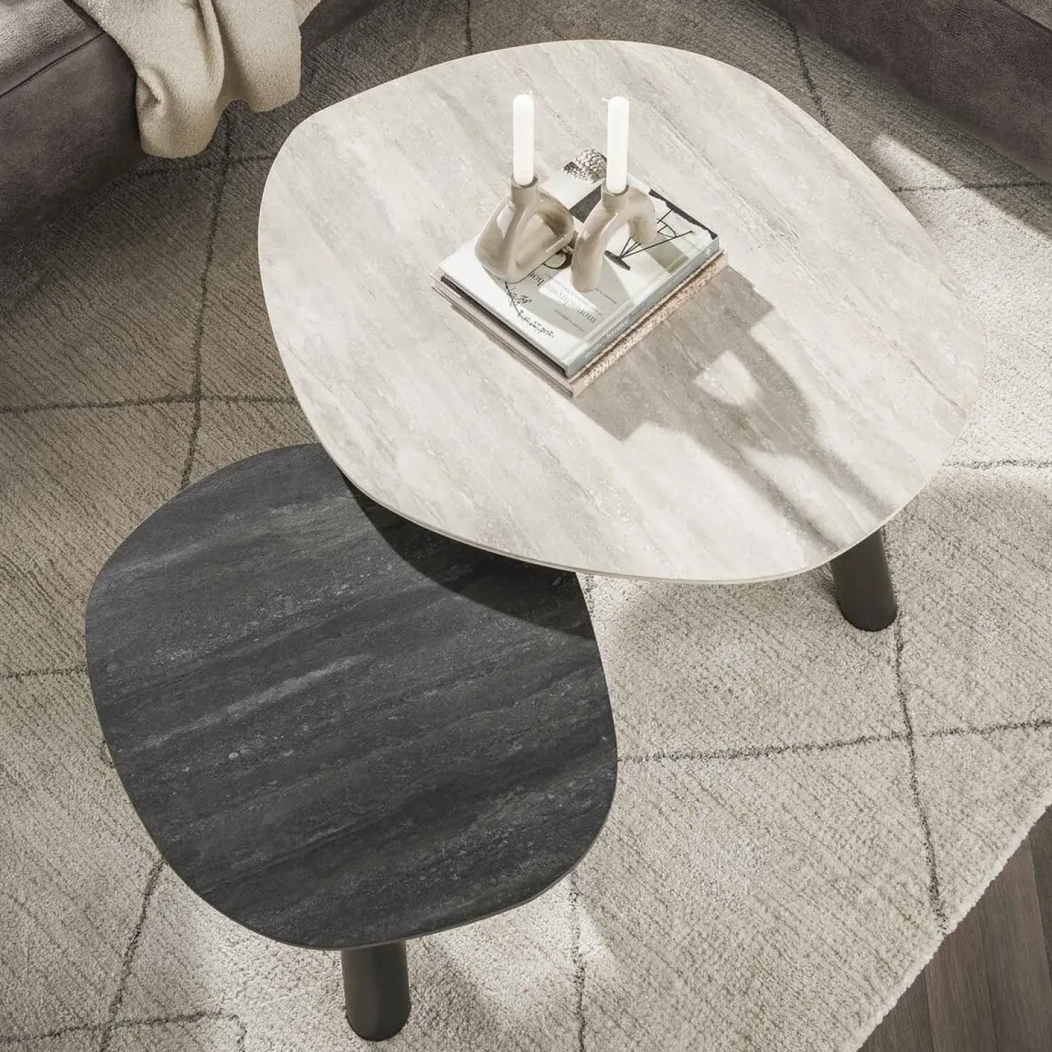 Kalfort Salontafels|Lex Salontafel set van 2 log keramiek travertin