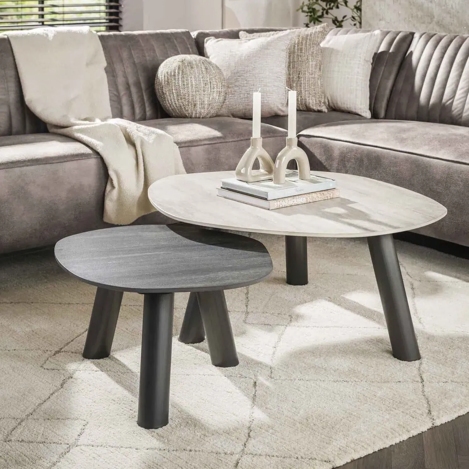 Kalfort Salontafels|Lex Salontafel set van 2 log keramiek travertin