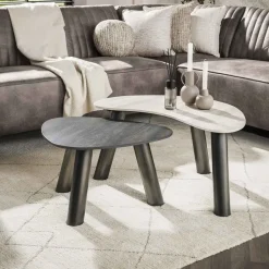 Kalfort Salontafels|Lex Salontafel set van 2 organisch keramiek travertin