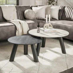 Kalfort Salontafels|Lex Salontafel set van 2 rond keramiek travertin