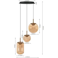 Trading Lighting Hanglampen|Glazen Hanglamp|Liam 3-lichts getrapte Hanglamp Amber glas