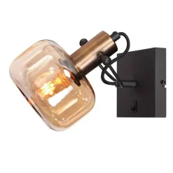 Steinmex Wandlampen|Lior 1-lichts Wandlamp Brons Amberglas